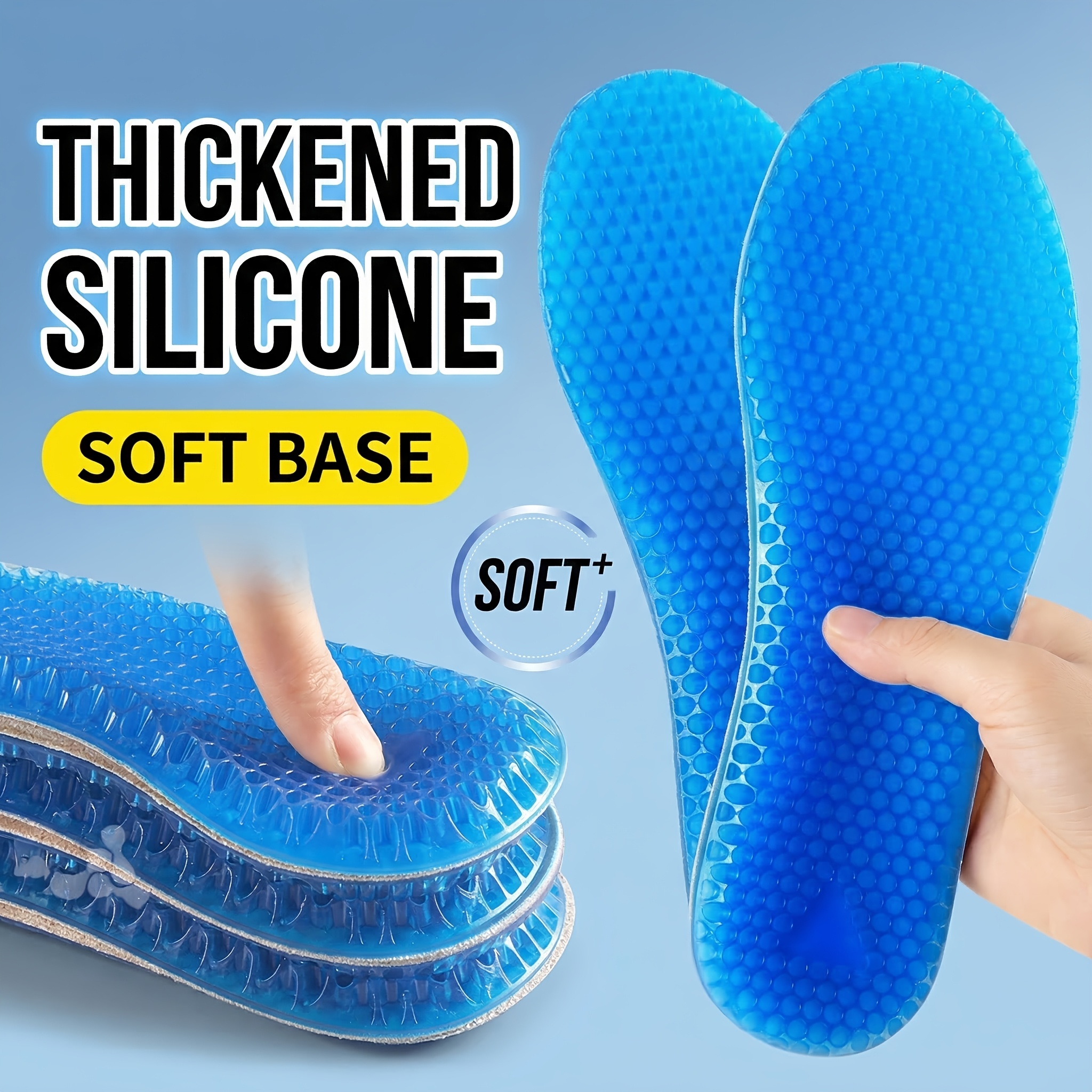 1 pair of silicone soft sports insoles   soft to the touch with   shock absorption and arch support