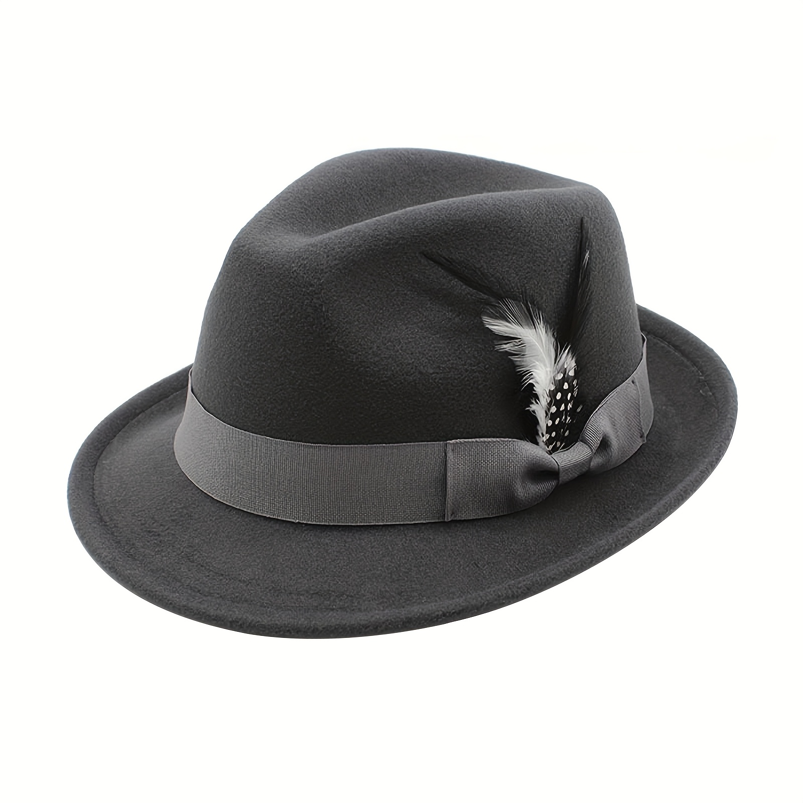 TEMU Men's & Women's Fedora Panama Hat With Feather - Classic Short Brim Warm Suitable For Adult Teens, Unisex For -gender Use, Feather Accent For