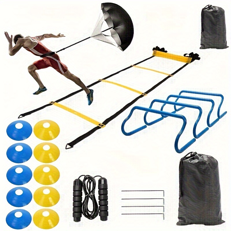 

Speed Agility Training Set, Agility Kit With Football Ladders, Cones, Hurdles, Parachute And Skipping Rope, Soccer Training Equipment