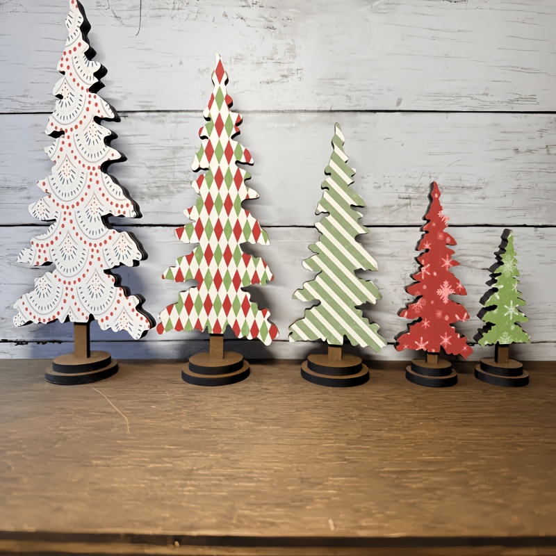 TEMU 5pcs Double-sided Independent Christmas Tree Set - Red And