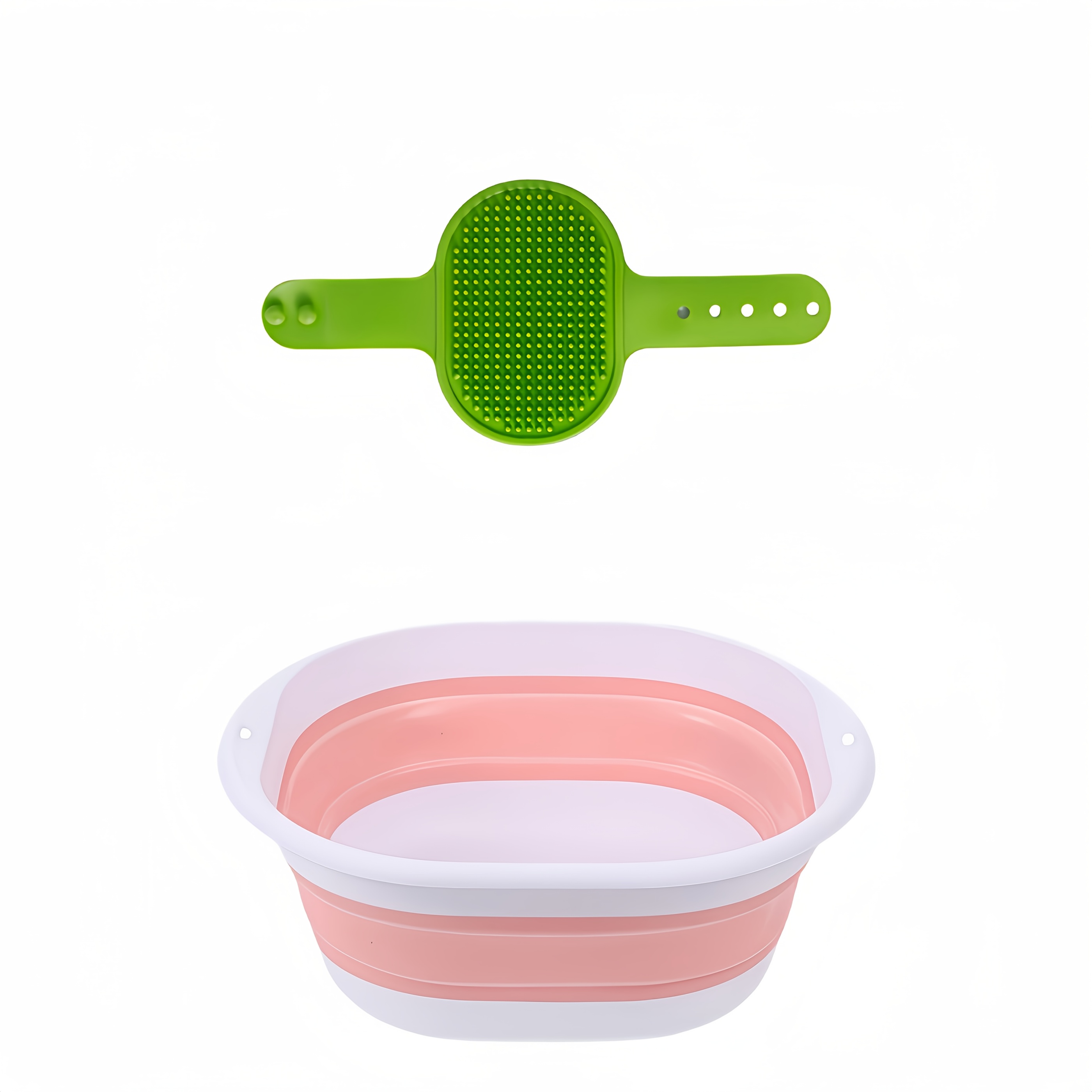 Image of Portable Bathtub With Massage Grooming Brush Set - Small Collapsible Shower Tray - , Suitable For Travel, Camping Essentials, Household Cleaning Pet Bath Supplies