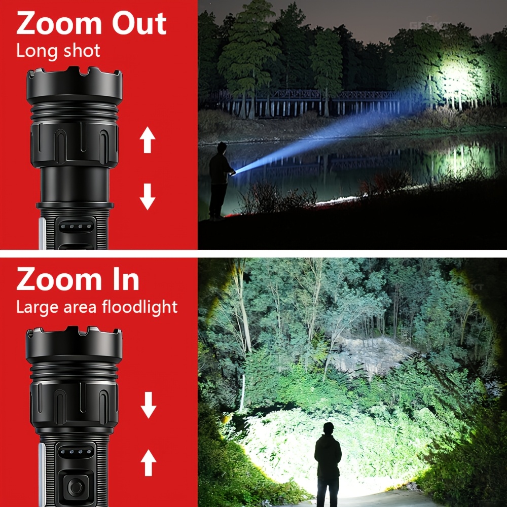 High Lumen P90 LED Flashlight with Telescopic Zoom and 7 Modes