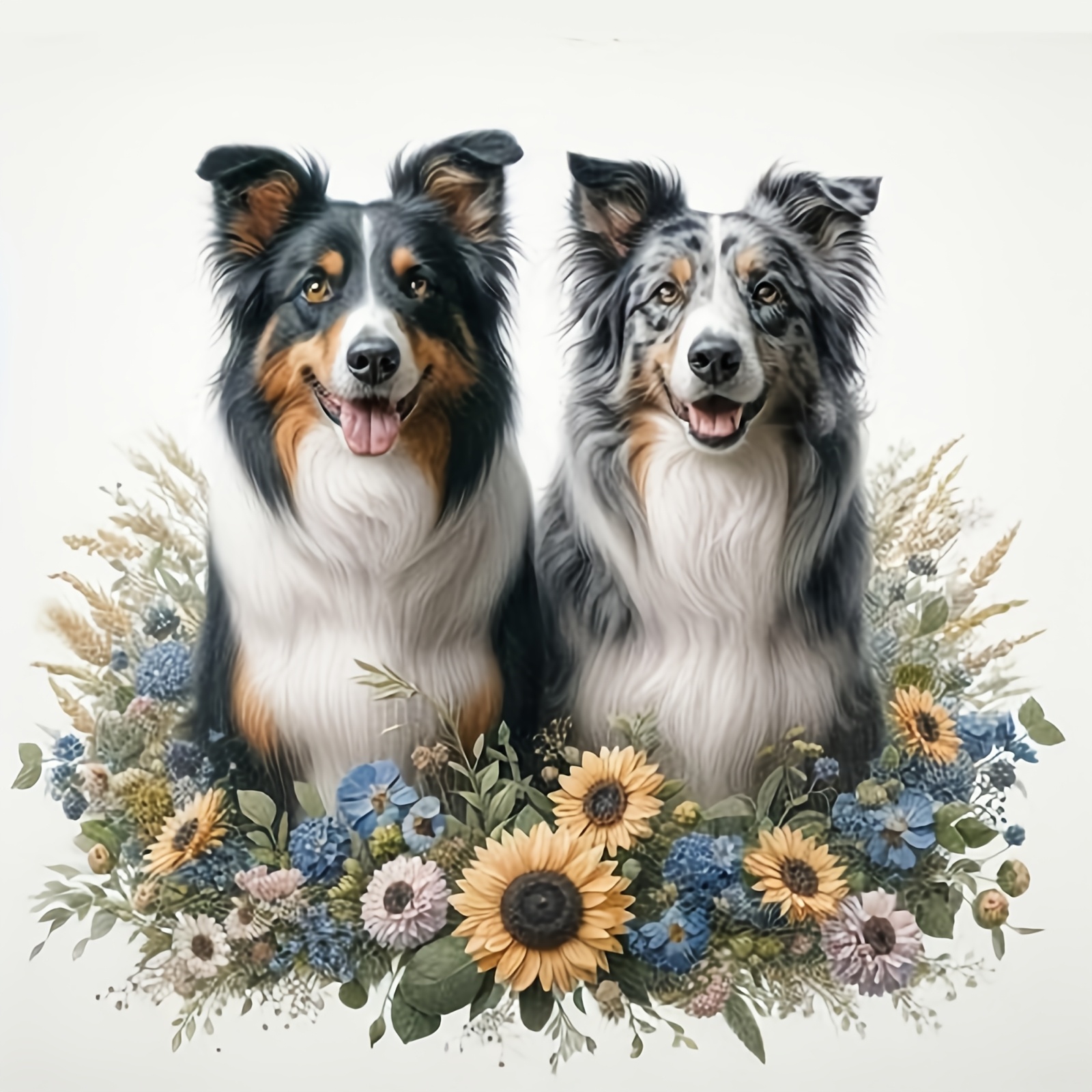 DIY Cross Stitch Kit - Smiling Dogs & Flowers Design for Beginners