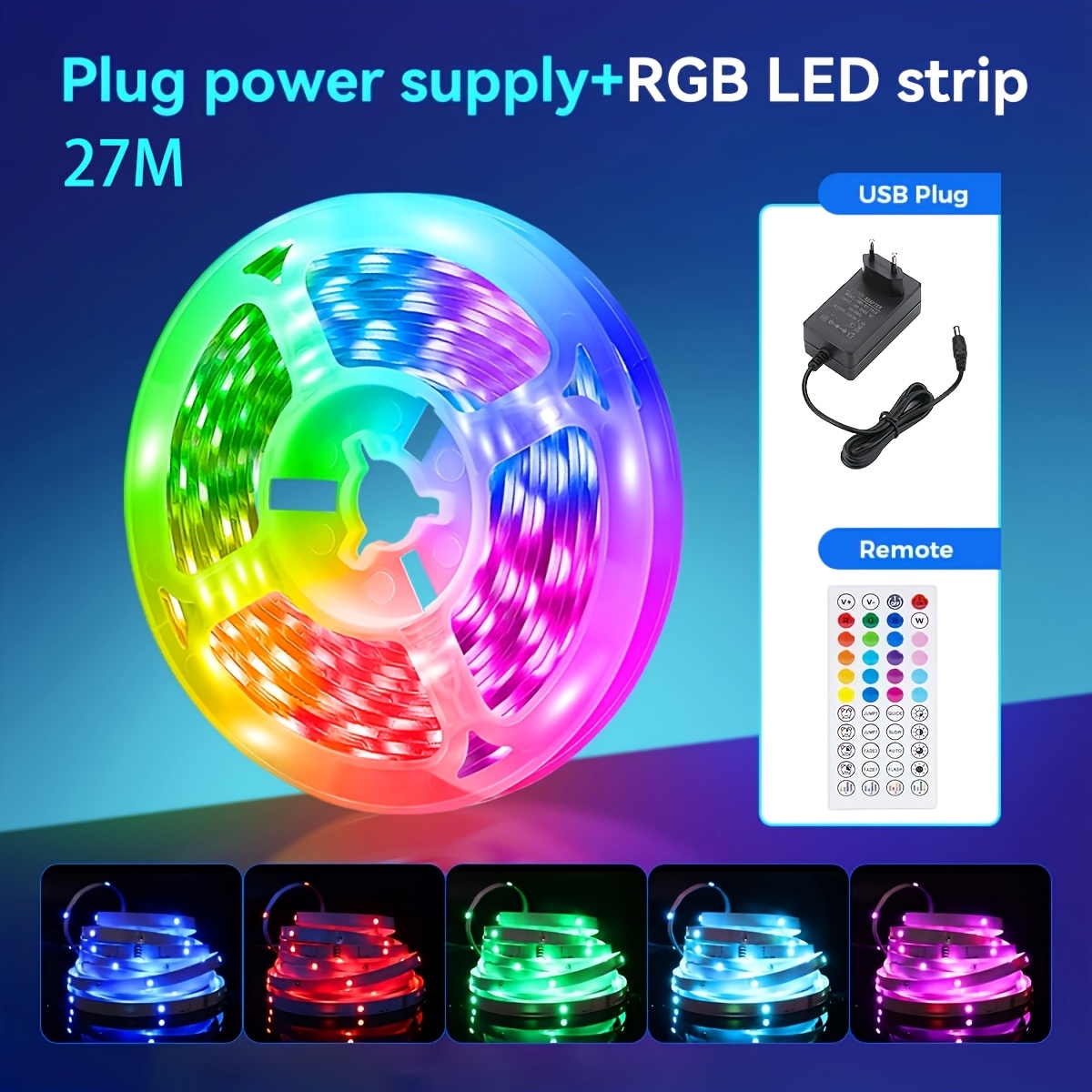 TEMU Extra Long Smart Led Strip Lights, Rgb Led Lights With App And Remote Control, 4.5m-27m Smart App Control Music Sync Color Changing Strip Lights