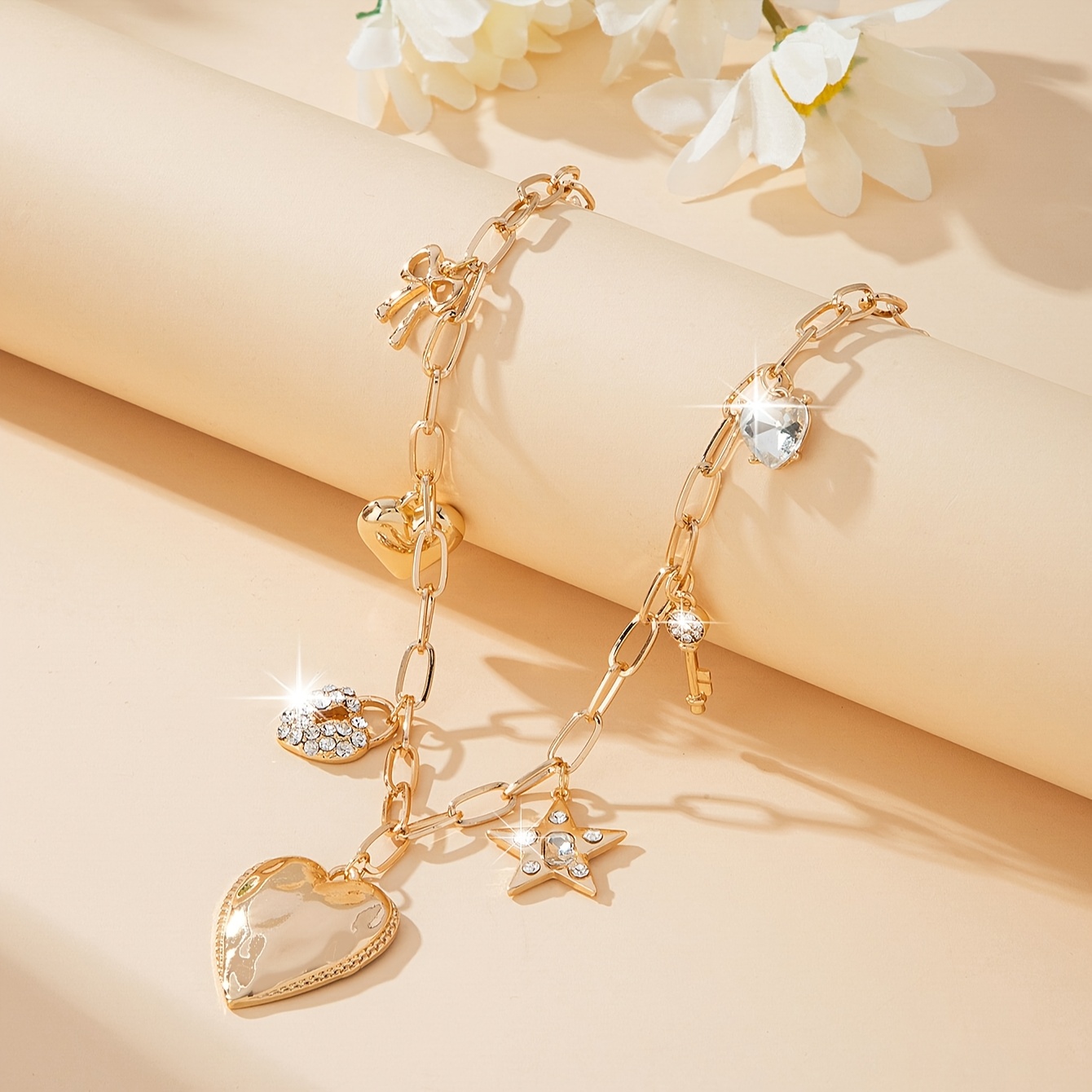 TEMU 1pc Elegant And Stylish Heart-shaped Alloy Star Bow Necklace For Girlfriend, Perfect For Valentine's Day Gifts For Women