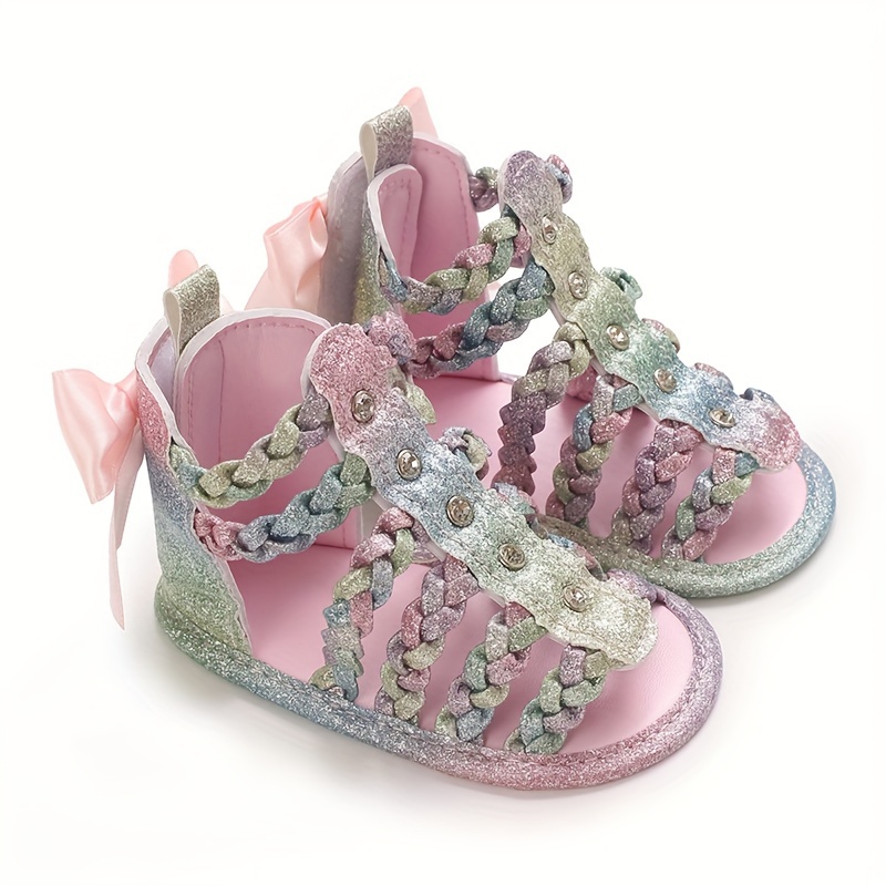 Trendy Cute Bowknot Decor Hollow Sandals For Baby Girls, Breathable Lightweight Walking Shoes For Summer