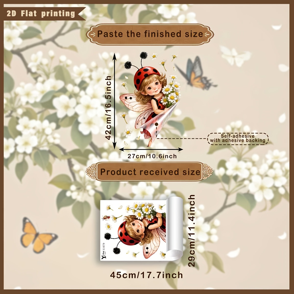 TEMU 2d Flat, 1pc 2d Flat Printing Ladybug Window Sticker, Creative Diy Self-adhesive Removable Double-sided Pvc Glass Sticker, Ideal For Living Room