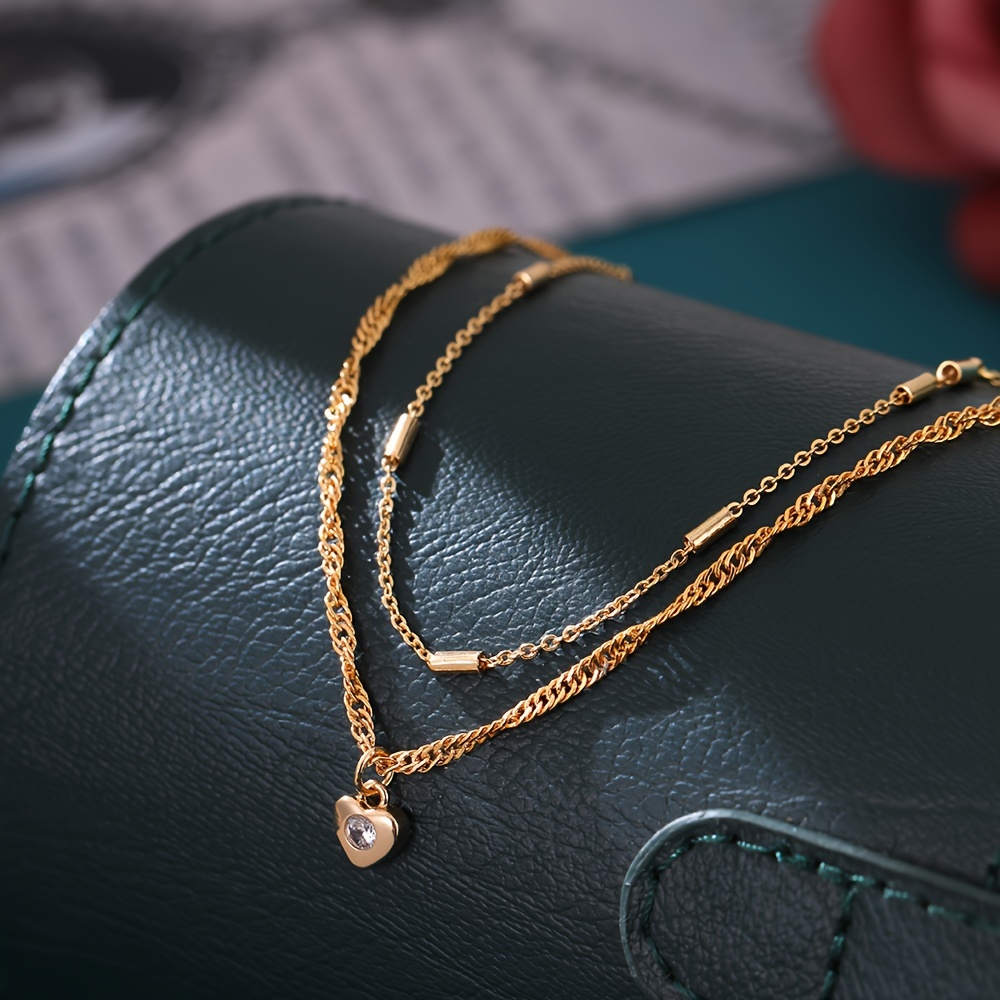 2pcs Stackable Ripple Chain Bracelet Set with Heart Pendant