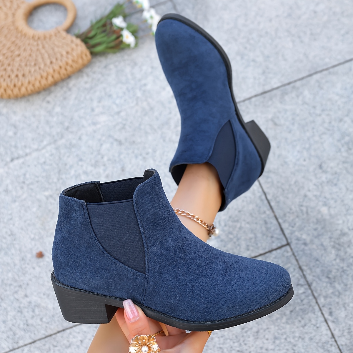 blue ankle boots chelsea boots navy blue low heel short - Temu Mauritius