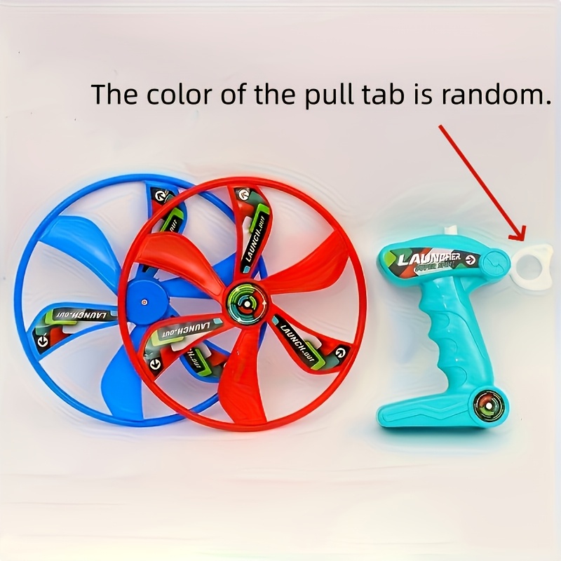 Rotating Ufo Toy Set, String-driven Flying Toy, 1 Launcher And 2 , Suitable For Parent-child Interaction And Outdoor Games (random Colors)