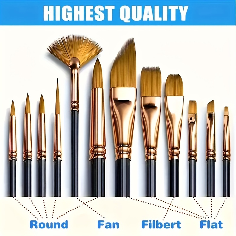 

12pcs Oil And Watercolor Brush Set, Suitable For Oil Painting, Acrylic, Canvas, Gouache, Including Detail Brushes For Fine