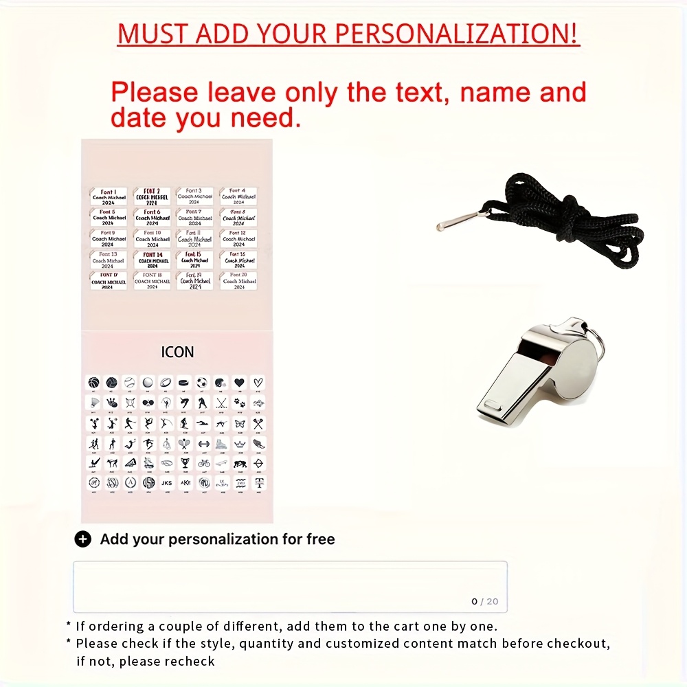 TEMU [Personalizado] 1 silbato grabado con láser personalizado con cordón negro, regalos de agradecimiento al profesor, regalos para esposos y ,