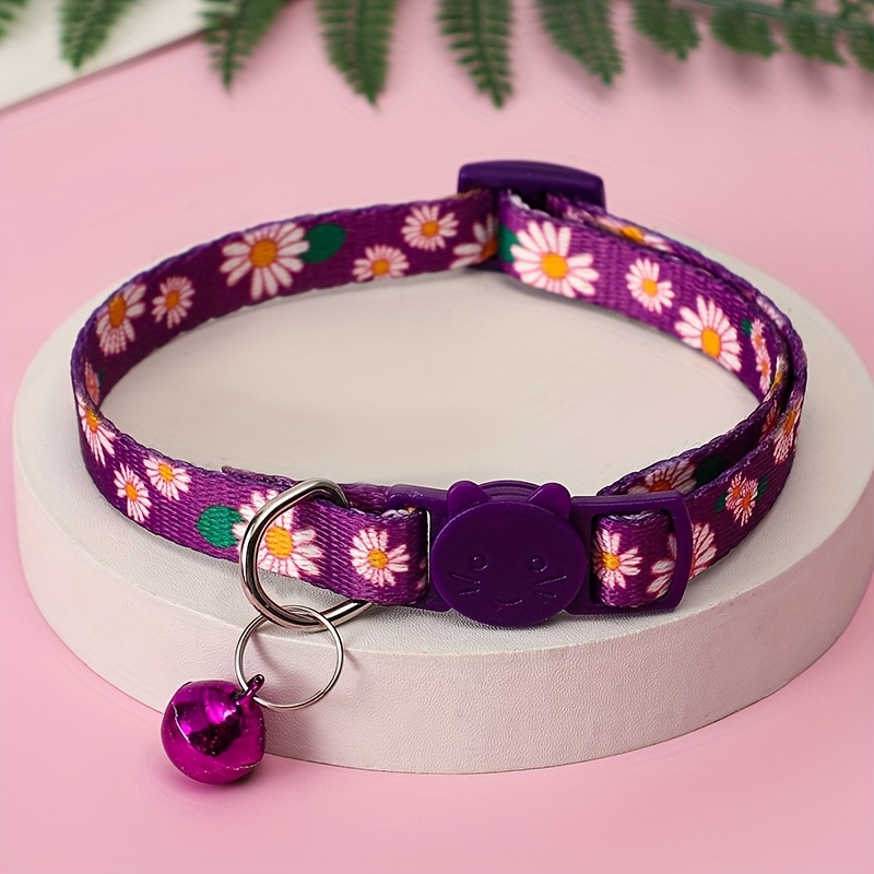 TEMU A Daisy-patterned Pet Collar With A Colorful Bell, Suitable For Small To Medium-sized Cats And Dogs, Made With Heat Transfer Printing, Without Battery