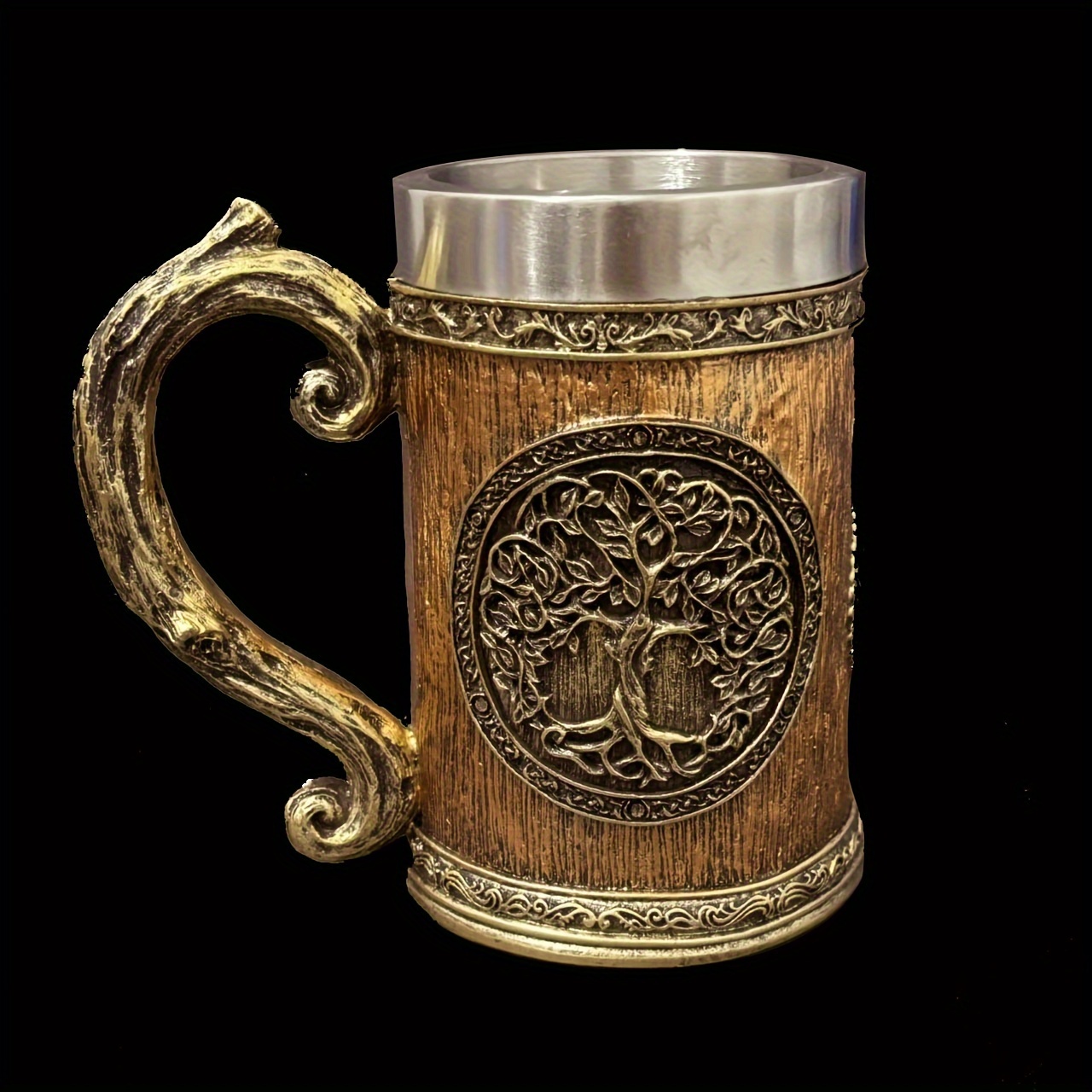 

1pc, Vintage Medieval - 20.29oz Stainless Steel Mug With Handle, Hand Wash Only, Reusable, Round Shape, Ideal For Christmas & Gifts, Men's Birthday Gift