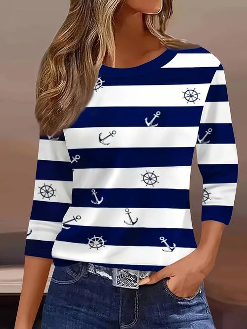 item picture womens fashion spring summer new womens clothing round neck 3 4 sleeve loose casual top base t shirt daily and date versatile top street casual outing trendy style machine washable suitable for daily and home