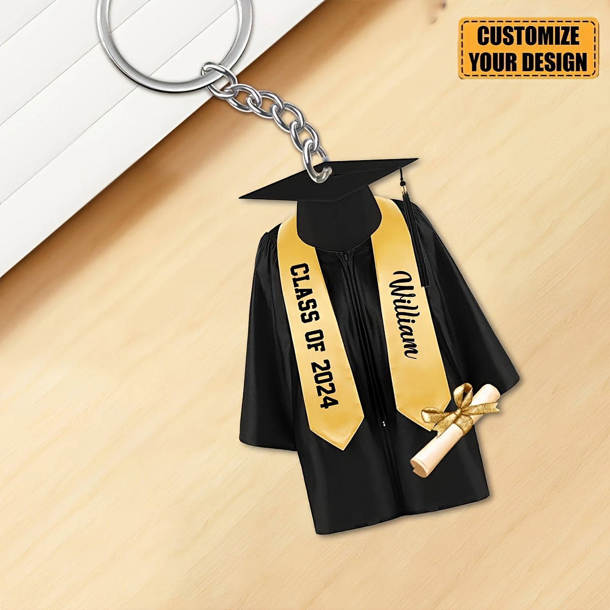TEMU [2d Flat] [2d Flat] 1 Personalized Custom 2d Flat Acrylic Graduation Keychain Custom Academic Ornament, Customizable With Name And Year, Offers