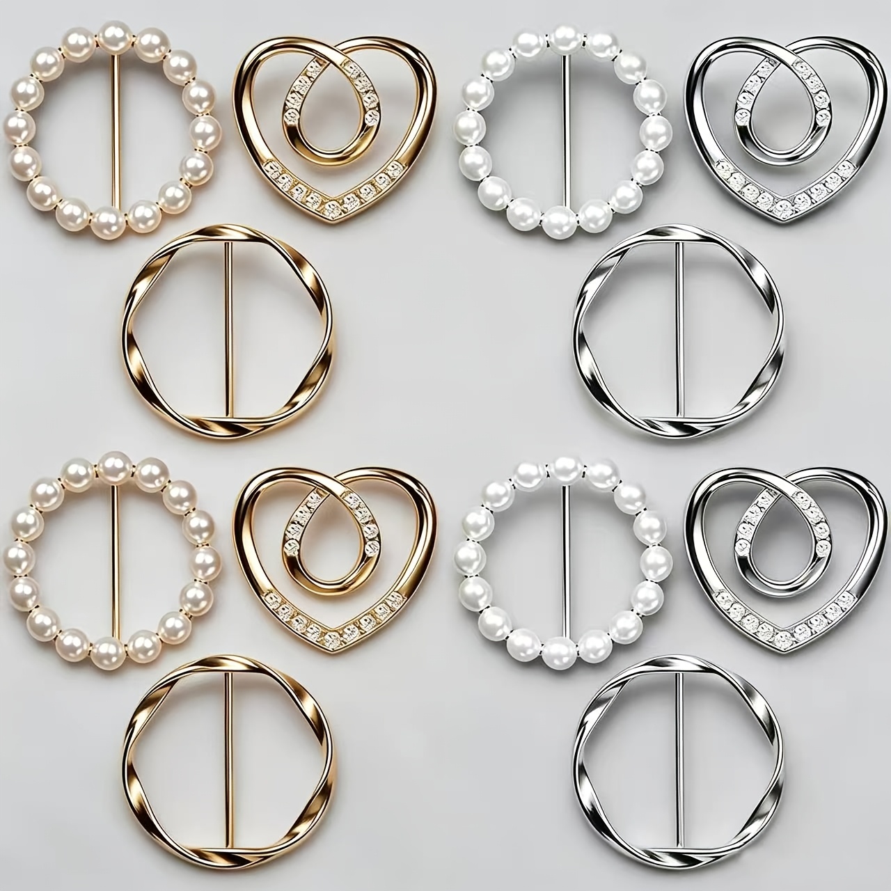 Image of 12pcs Of Women's Scarf Rings And Shirt Clips - High-quality Scarf Clips And Shirt Tie Clips, Fashionable Additions For Women, In Golden And Silvery