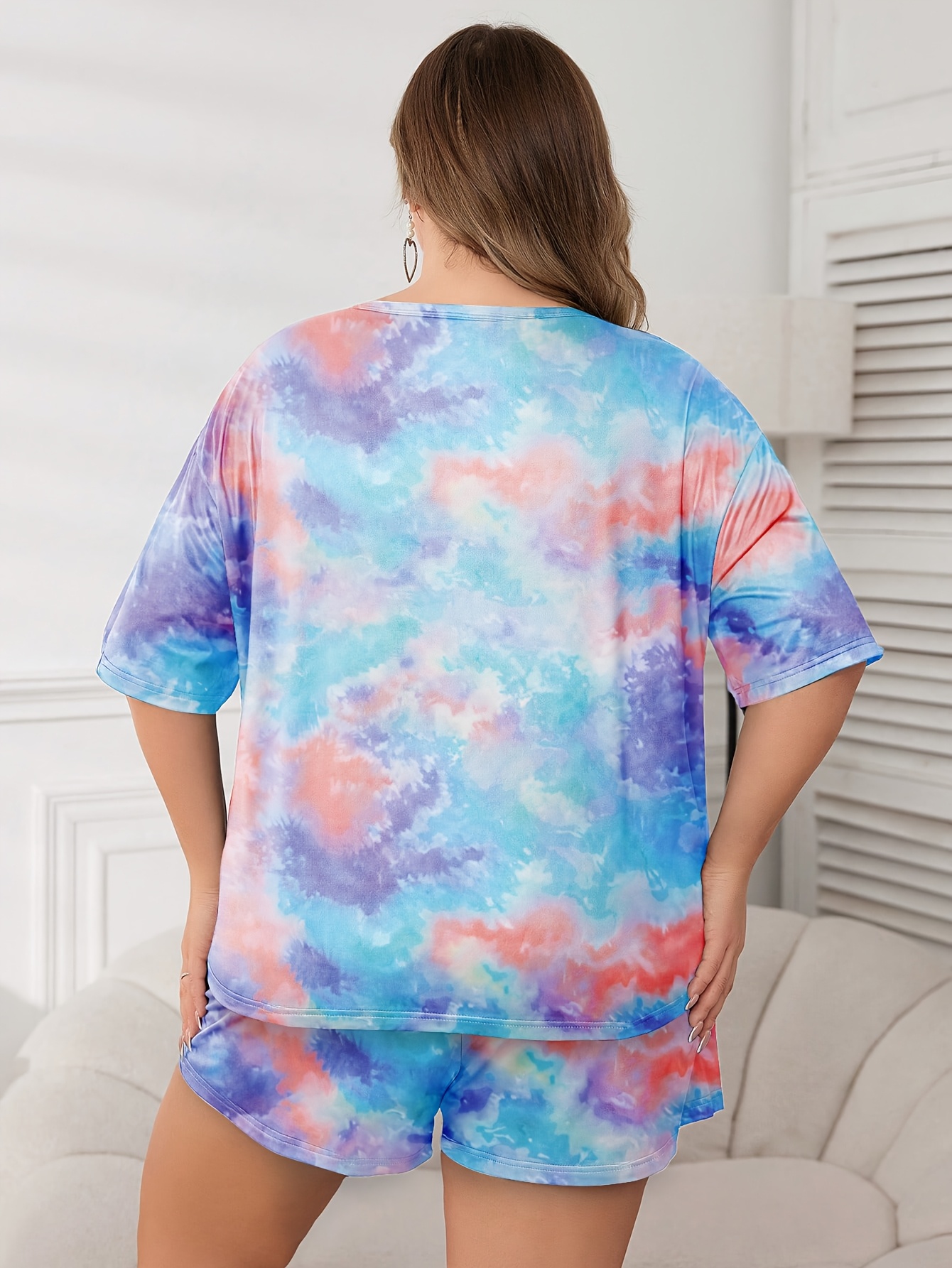 Night Dress Tie Dye Short Pajama Set Extra-Large Women'S Fashion