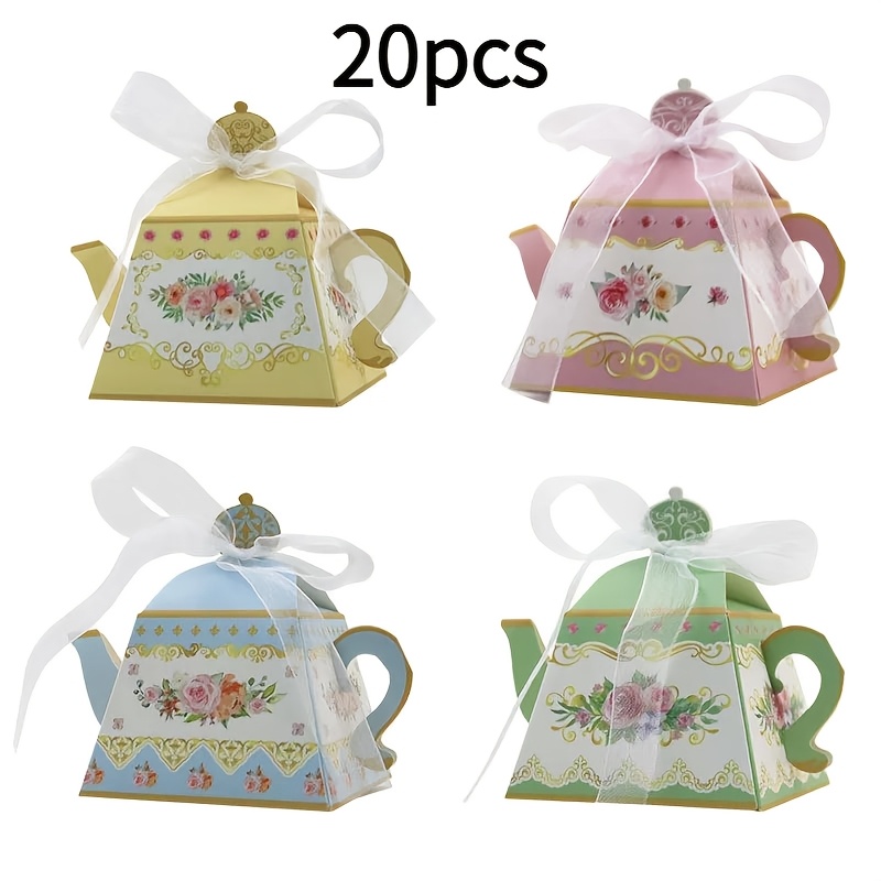 TEMU Gift For Her/him 8/20pcs Vintage Floral Teapot-shaped Paper Gift Box With Ribbon, An Exquisite Souvenir Box For Bridal Showers, Baby Showers And