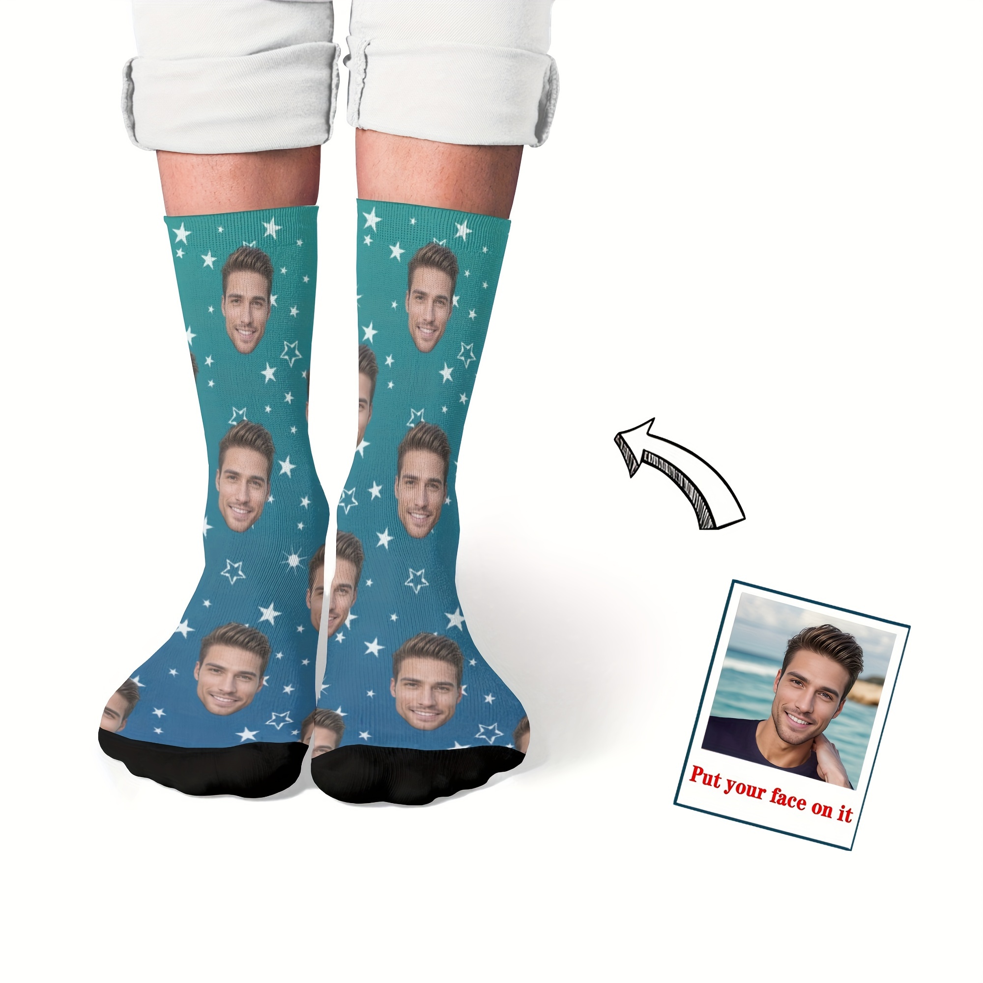 Chaussettes Personnalisées Avec Photo - Cadeau Original Saint-Valentin - Nylon élastique - Taille Unique Homme Femme - Antidérapantes - 12