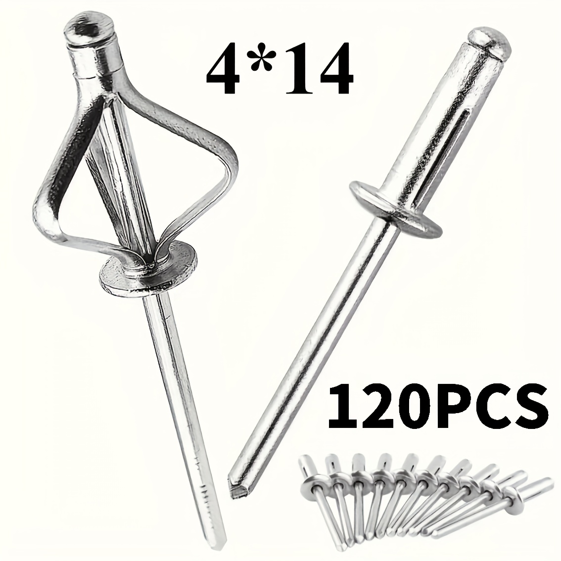 TEMU 120 pièces de rivets aveugles , rivets à trois griffes, rivets à dans les tailles 4 x 14/16/20 mm et 4,8 x 14/16/20 mm, rivets pleins à long