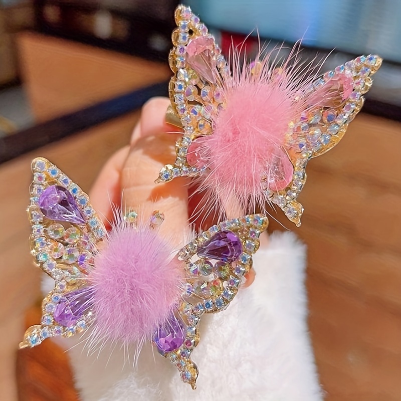 

12 Butterfly Hair Clips, Mink Hair Rhinestone Hair Clips Elegant Metal Side Clips, Butterfly Hair Clips Moving Flying Shiny Hair Clips (2 Pieces Of Each Color)
