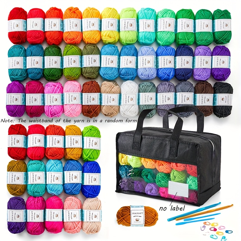 Image of 52 Acrylic Yarn Balls, Size 1820, 52 Colors, 2 Crochet Hooks, 2 Knitting Needles, 10 Marks, 1 Bag For Crochet And Knitting, Gifts For Beginners And Adults. Note: The Color Of The Accessories Is Random