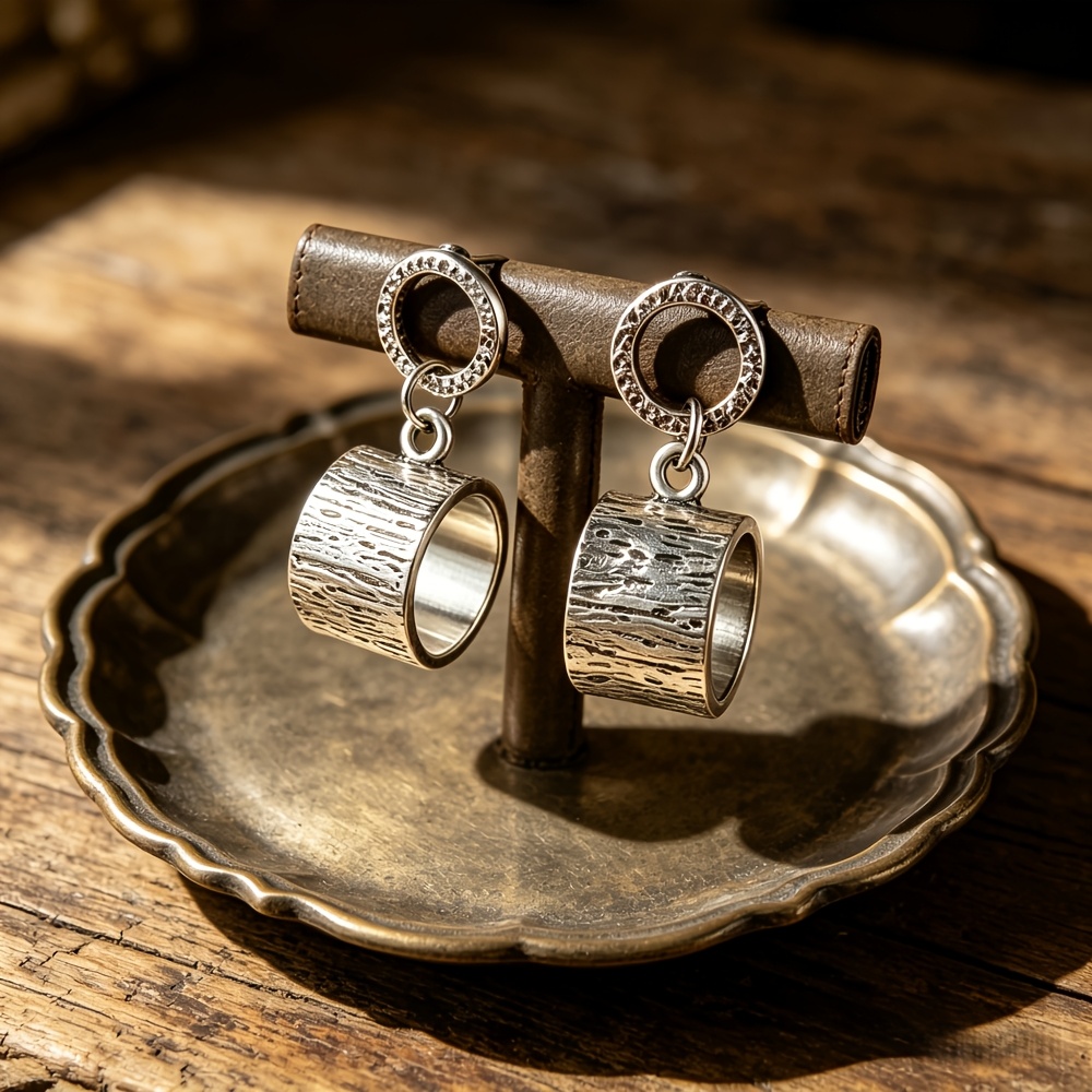 Vintage Hammered Texture Cylindrical Earrings