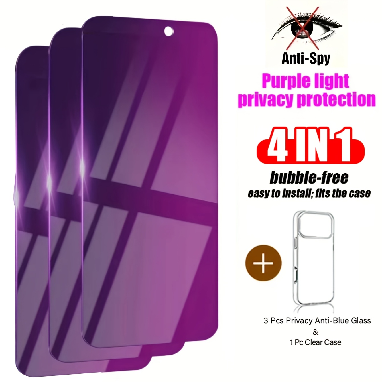 TEMU [3 piezas de vidrio templado de privacidad con luz y 1 ] 3 piezas de vidrio templado de privacidad anti luz azul y 1 de TPU para iPhone 18 Pro