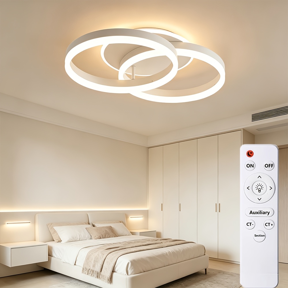 TEMU Aisutha Led Ceiling Light Living Room Light 50cm 2 Ring Design, 36w Modern Ceiling Light, With Remote Control, Dimmable, Made Of Golden And