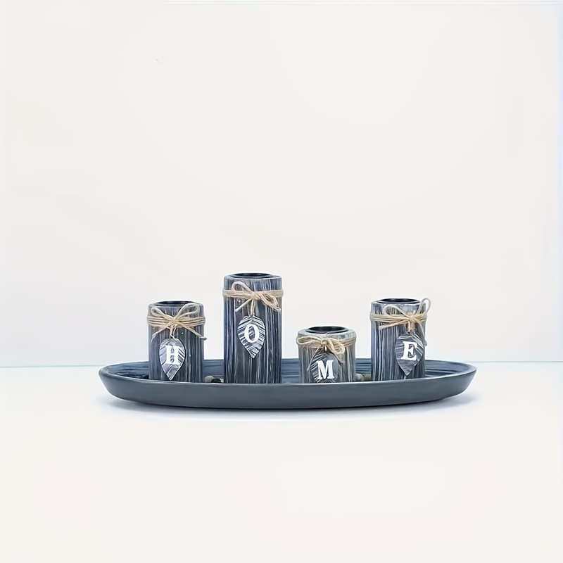 Image of 4pcs Wooden Candle Holder Set For The Countryside, Featuring The , A Family-themed Tabletop Decoration With A Polished End, Perfect For Dinner Parties And Home Ambiance - Candles Not Included