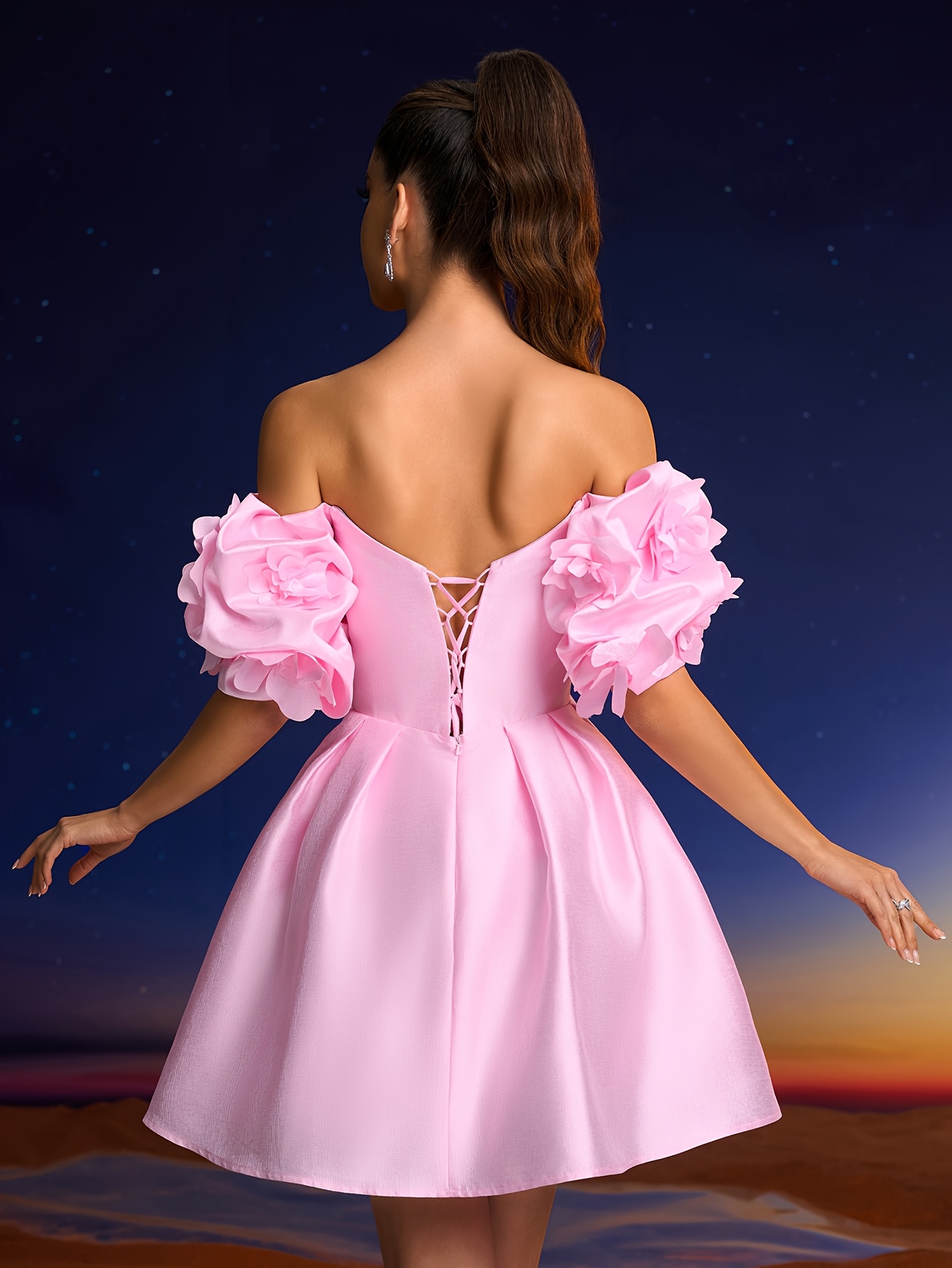 elegant shoulder pink wedding dress 3d floral accents fitted - Temu  Mauritius