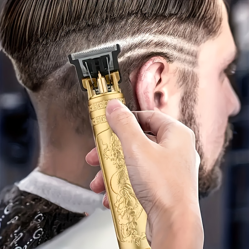 usb powered electric hair clipper with oil head engraving adjustable blade comb aluminum alloy body grooming use professional haircare stylish grooming accessory intricate detailing details 4