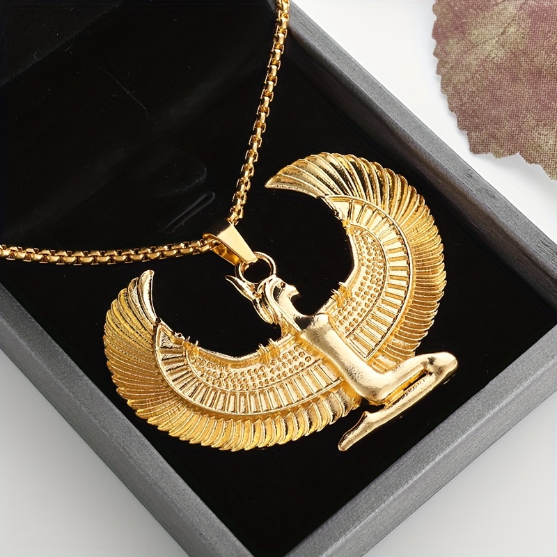 

1pc Retro Creative Ancient Egyptian Goddess Isis Spreading Her Wings And Kneeling On The Earth Shape Pendant Necklace Ladies Banquet Party Fashion Charm Trend Amulet Jewelry Gift