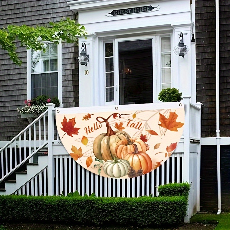 

1 Pc Hello Fall Harvest Banner - Thanksgiving Pumpkin & Maple Leaf Porch Decor - Seasonal Polyester Garden Flag For Outdoor, Entryway, Room Decoration - No Power Needed