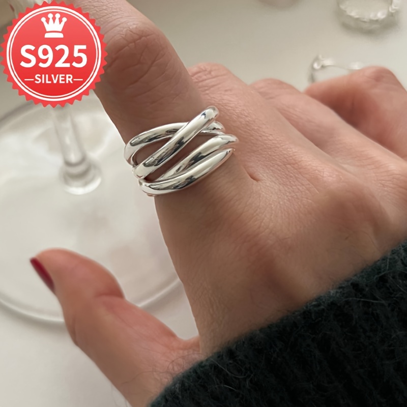 Hypoallergenic 925 Irregular Highlight Line Cross Ring