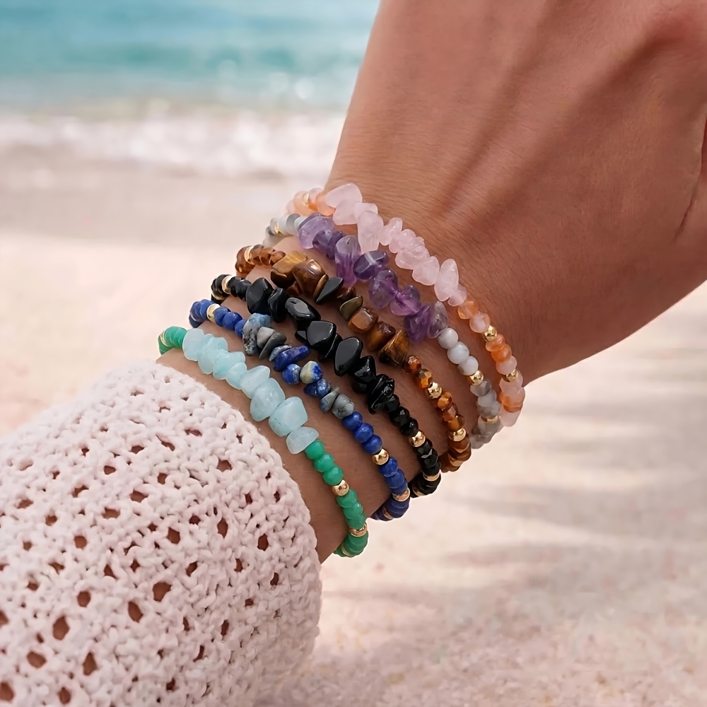 Bohemian Style Colorful Natural Stone Adjustable Bracelet Set