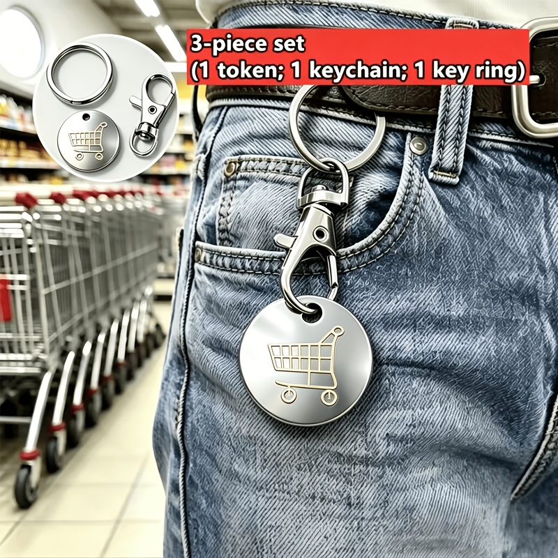 TEMU 3pcs Set Key Ring, Keychain Tool With Card Hook Backpack Pendant, Round Shopping Cart Token Handmade Wallet Accessory, Novelty Key Ring For