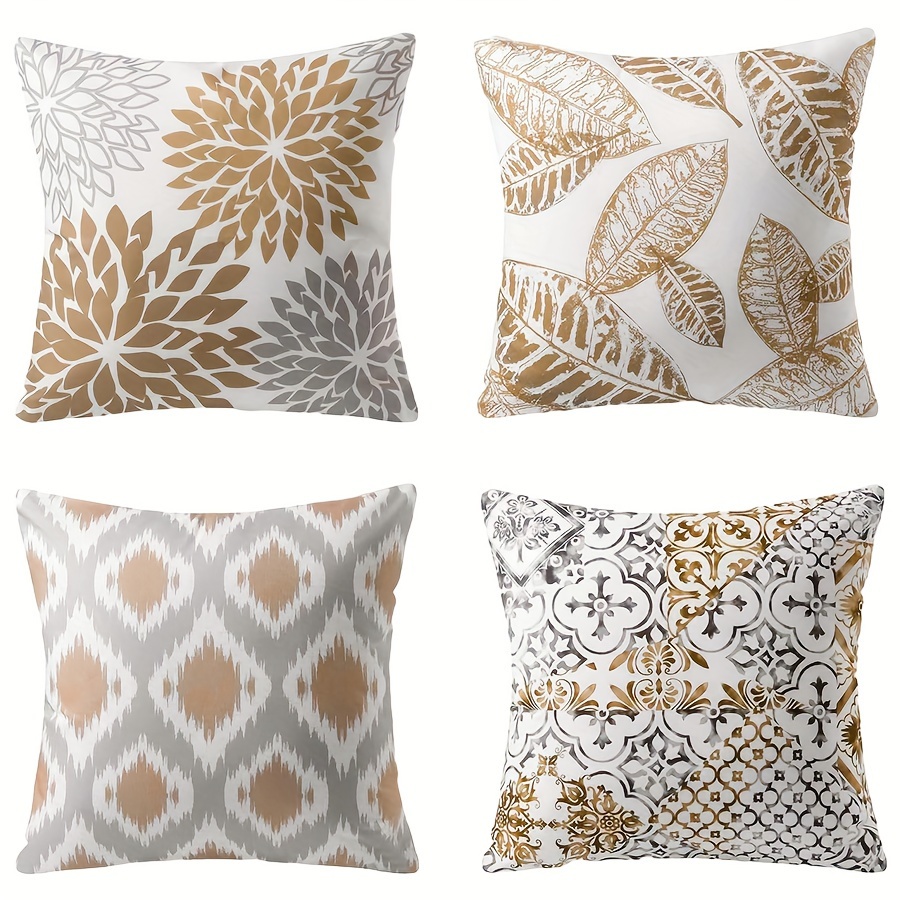 

4pcs/set Leaf Geometry Square Polyester Cushion Cover, Throw Pillow Cover, Bedroom Accessories, Sofa Cushion Cover, Living Room Throw Pillow Cover (no Pillow Core)