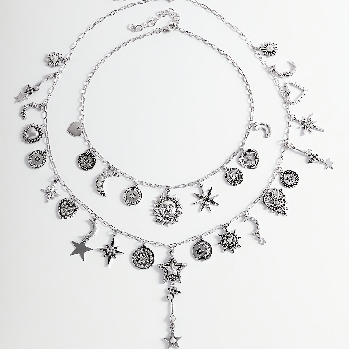 TEMU -shaped Moon Chain Necklace, Retro Fringe Necklace, Bohemian Style Necklace, Accessory, Weathered , A Few Pearls Are , Which Is A Normal