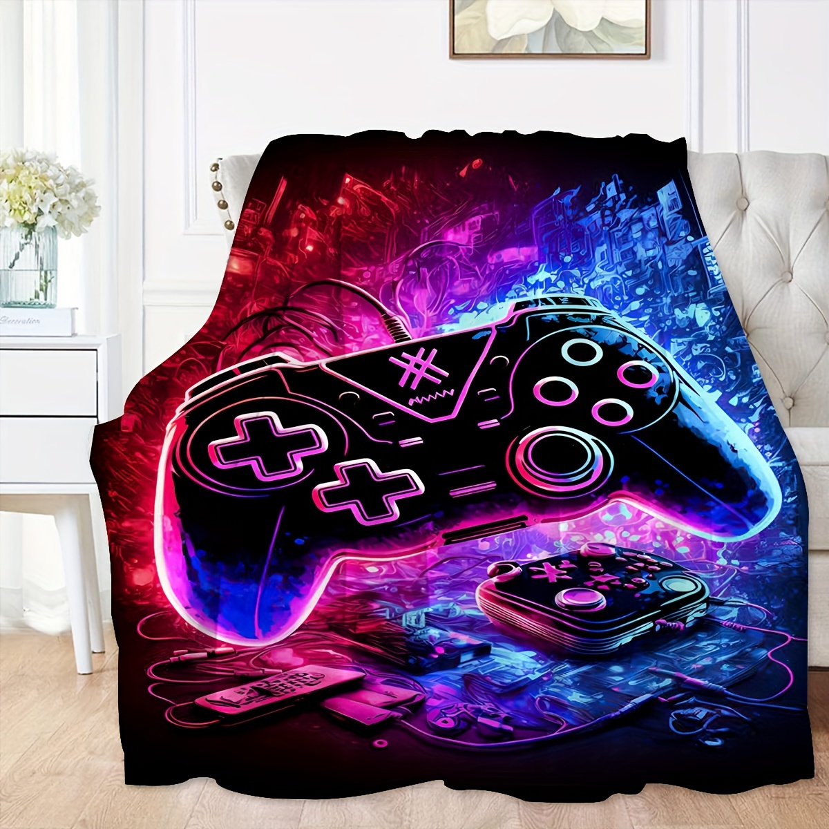 

Soft & Cozy Game Controller Print Throw Blanket - Versatile For Travel, Camping, Couch, Office, And Home Decor - Perfect Birthday Gift For Boys & Girls