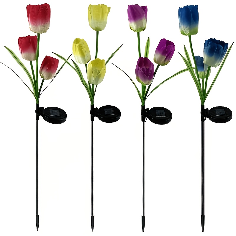 TEMU 4pcs Set. Led Tulip Floor Lamp With Realistic Flower Decorations. 4-color Mixed Set. Energy-saving. . Suitable For Autumn, Holidays, Outdoor