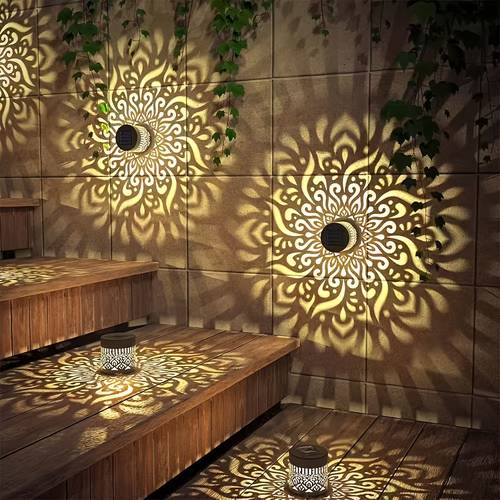 4 solar powered projection landscape lights solar mandala wall lights garden decorative landscape wall lights solar mandala warm light pattern projection wall lights suitable for courtyard garden porch and fence decoration