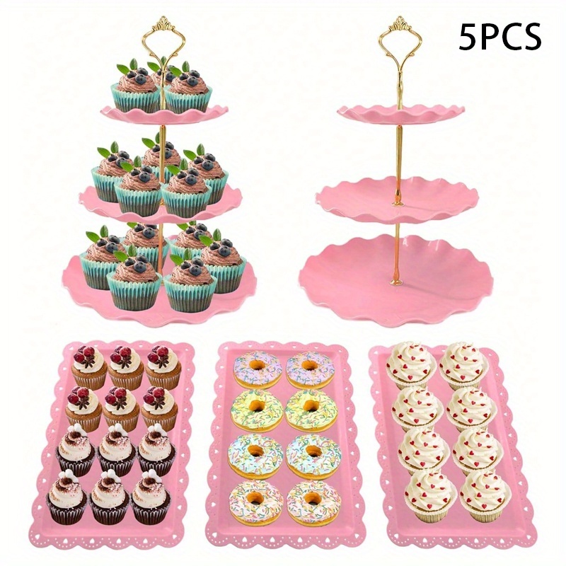 Image of 5pcs Set Of Plastic Cake Stands And Dessert Display Combination, Suitable For Birthdays, Weddings, Parties, Kitchen, Christmas Gifts