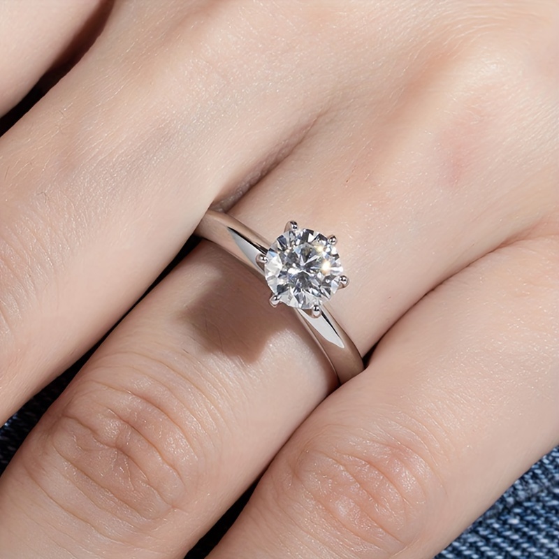 Round Cut Synthetic Gemstone Engagement Ring Glitter Style Bridal Wedding Ring