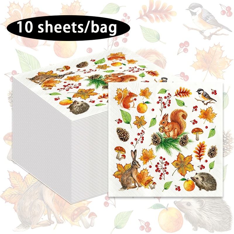 TEMU Tovaglioli di carta a tema animali della foresta autunnale - Tovaglioli ad a tema e - per cene autunnali del Ringraziamento e feste a tema