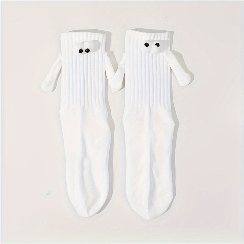 TEMU 1 Pair Of Magnetic Handheld Socks-unisex Fun Cartoon Design, Solid Color, Fabric, Very Suitable For Sports And Casual Wear, Cute Socks