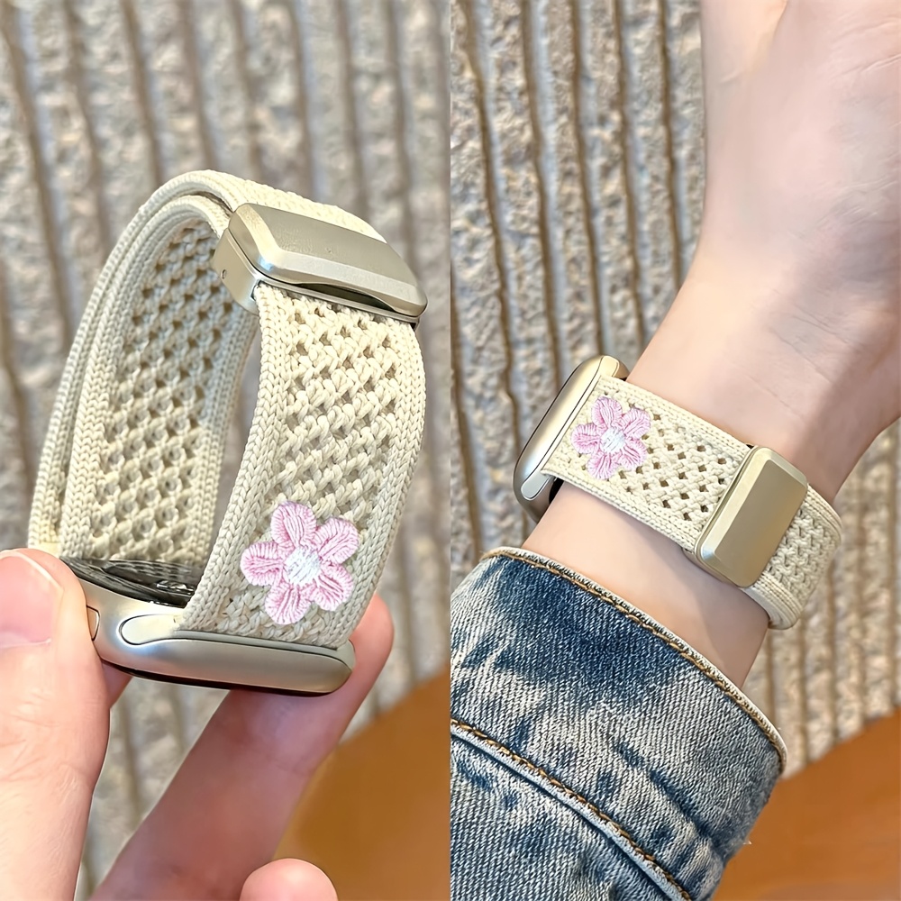 TEMU Flower Pattern Breathable Nylon Watch Band, Suitable For Watch 41mm 45mm 40mm 44mm 38mm, Band For Iwatch 46mm 45mm 44mm 49mm Series Ultra/11-1