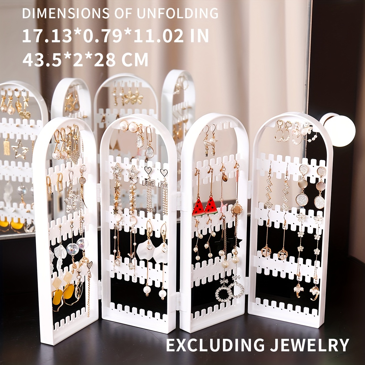 1pc   cream white black transparent minimalist style instagram popular jewelry storage rack is simple convenient practical foldable suitable for necklaces bracelets earrings etc large capacity jewelry display rack with chains   Product details 6