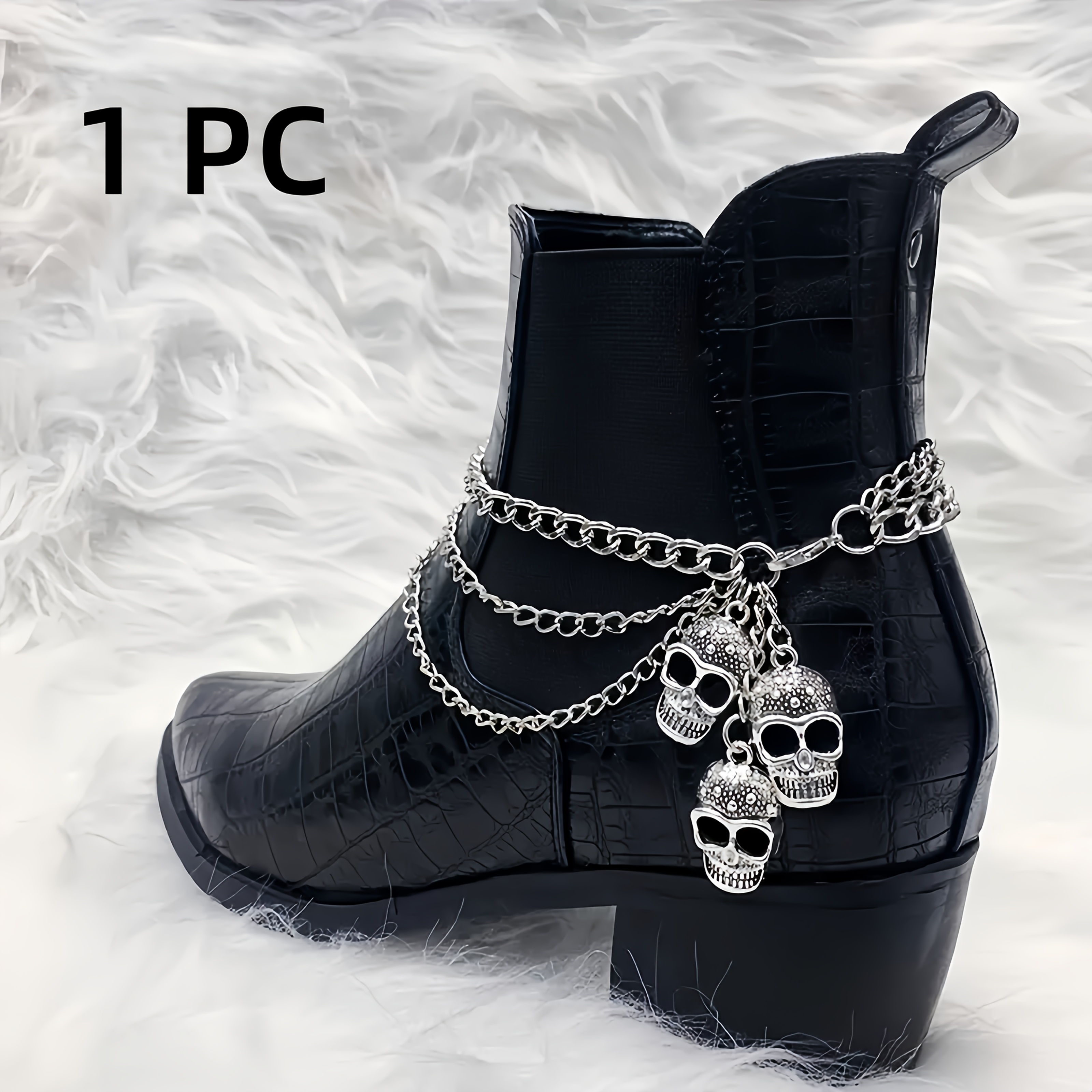 TEMU Trendy Skull-themed Boot Chains For Shoes. A Chic Accessory To Enhance Your Boots, Ideal For Parties, Formal Events, And Everyday Wear. Addition